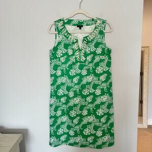 Talbots Floral Shift Dress Size 6 Green Beaded Neck Sleeveless Preppy Stretch